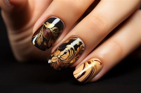 Premium AI Image | gold and black nail art design with gold and black