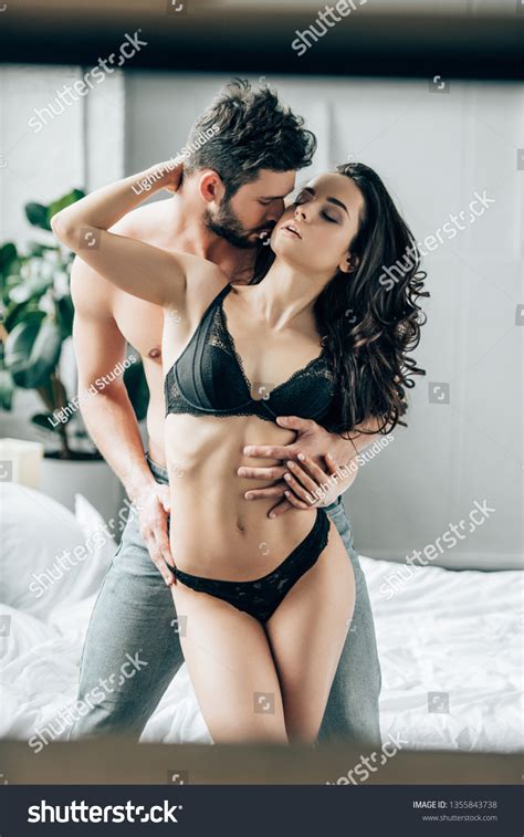 shirtless man kissing sexy woman lace stock photo  shutterstock