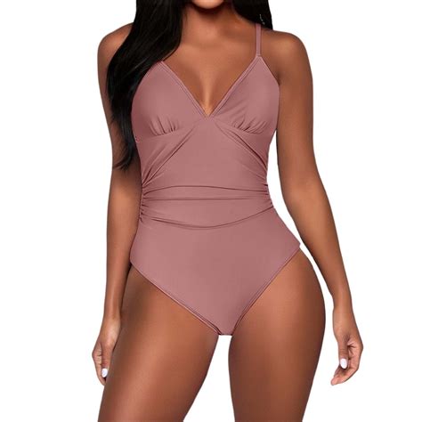 EHRWE One Piece Swimsuits For Women Ladies Solid Color Bikini Swimsuit