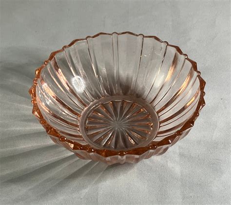 Anchor Hocking Depression Glass Fortune Pattern Pink Handled Nappy and