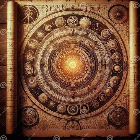 Ancient Scroll an Ancient Scroll with Mysterious Runes and Illus Stock Illustration ...