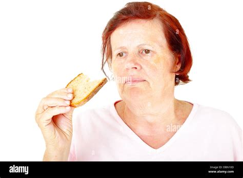 woman eating bread stock photo alamy