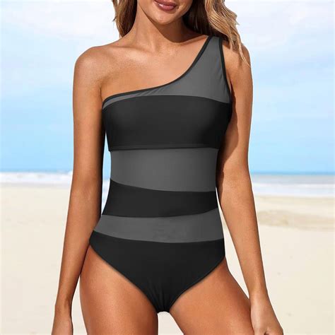 Women's 1 Piece Swimsuit Women's Slanted Shoulder Hollow 1 Piece