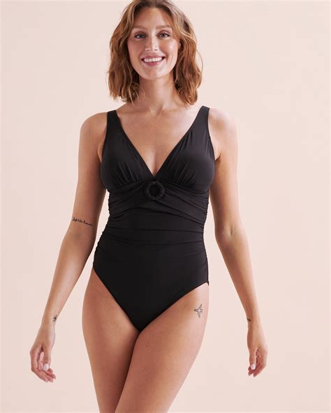 TURQUOISE COUTURE Plunge One-piece Swimsuit - Black | Bikini Village USA