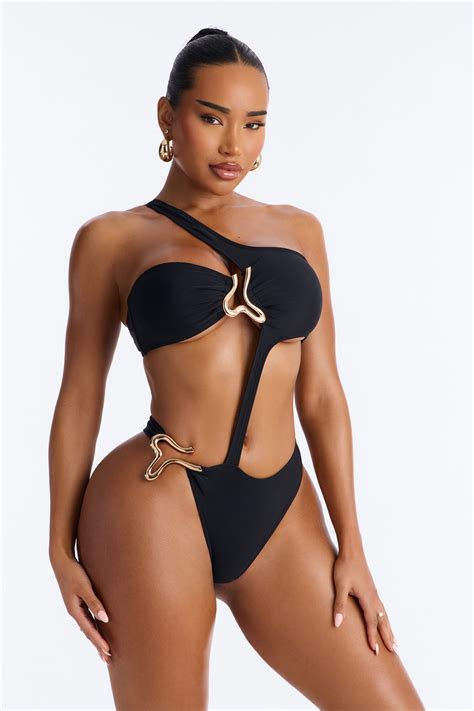 Salara One Shoulder Hardware 1 Piece Swimsuit - Black | Fashion Nova