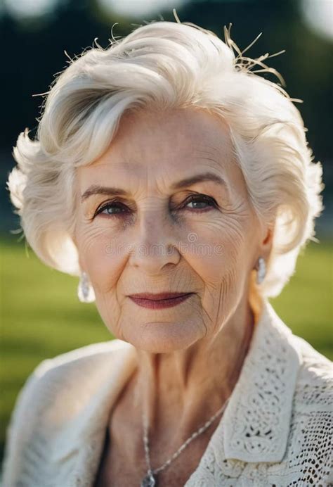 Sophisticated Older French Woman is in the Open Air. Demeanor Reveals a