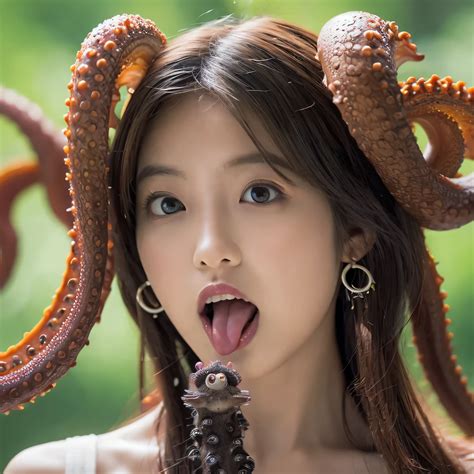 Araffe with a large octopus head sticking out of it's mouth - SeaArt AI