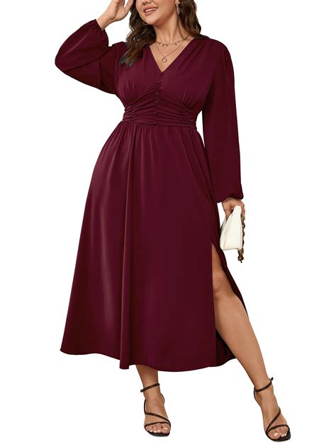 SHESTARR Womens Plus Size Wedding Guest Cocktail Maxi Dress Long Sleeve