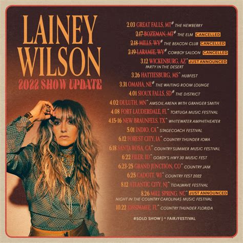 Lainey Wilson Tour Setlist 2024 - Willa Julianne