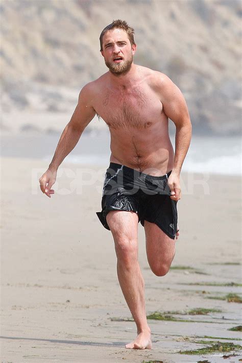 Robert Pattinson went running shirtless on the beach. | Shirtless