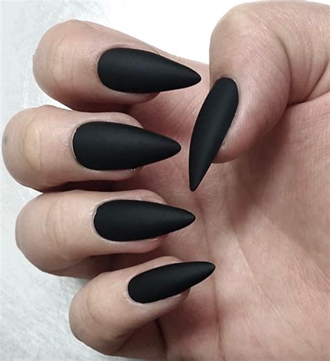 Matte Black Stiletto Nails Full Set - Etsy