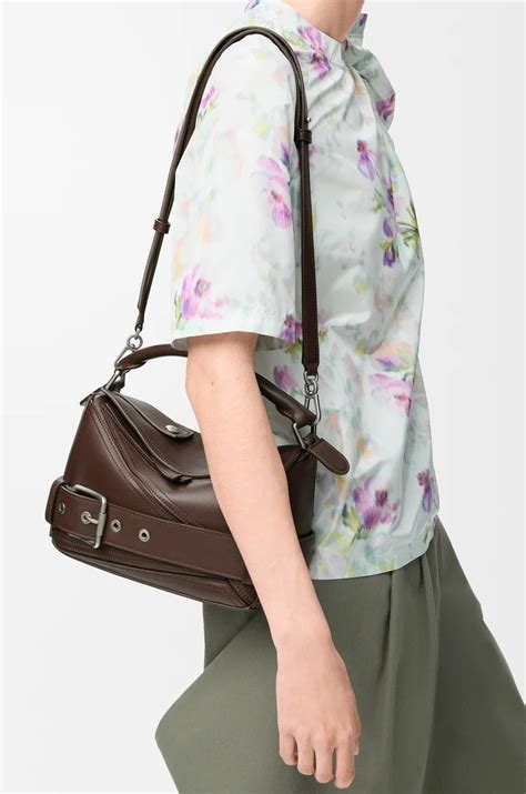 small puzzle biker bag  shiny calfskin brown loewe international