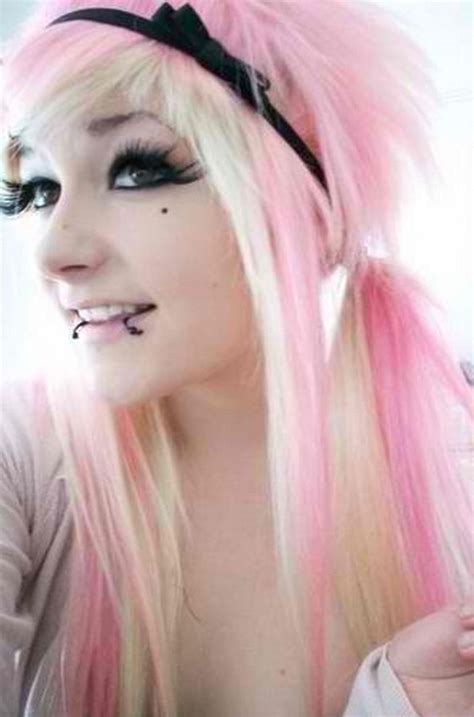 Pink hair piercing scene emo girl beauty | nineimages