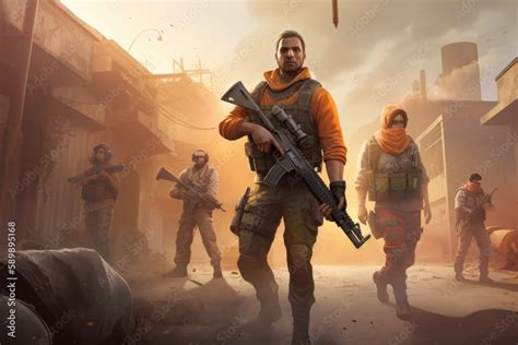 person shooter game art fps wallpaper background stock