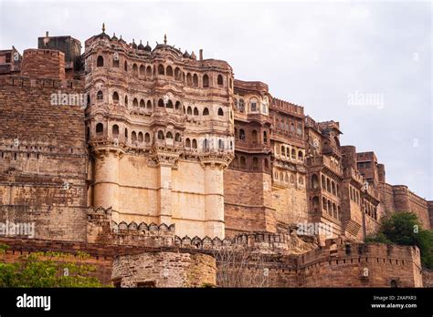 majestic stone walls  mehrangarh fort  window arches  jodhpur