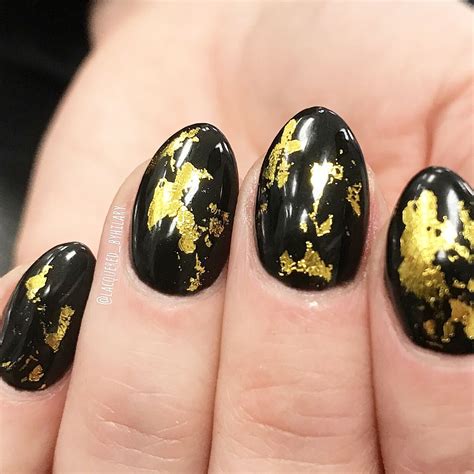 Black Onyx with Gold Foil - black onyx with gold foil nails