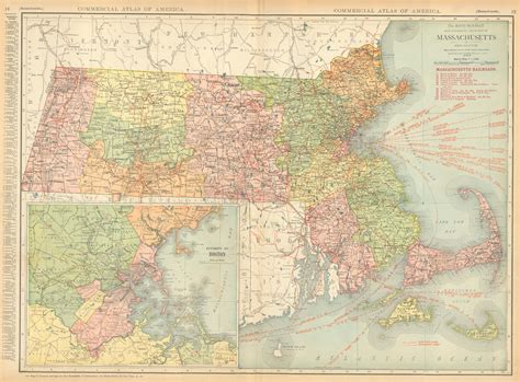 McNally's 1919 Map of Massachusetts with inset Map of Boston - Art