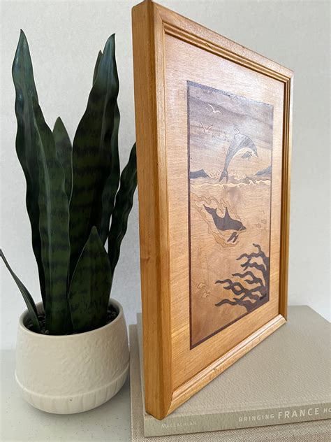 Hudson River Inlay Marquetry dolphins by Jeff Nelson Vintage Wood Wall