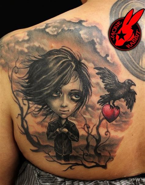 Awesome painted half colored mystical woman tattoo on back combined ...