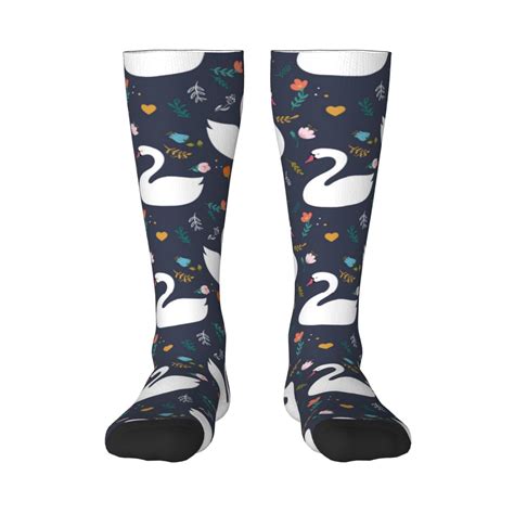 Vsdgher Swan And Flowers1 Print Thigh High Socks Extra Long Stretchy