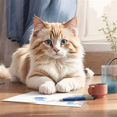 Premium Photo | Cute Ragdoll Cat Watercolor Sketch Illustration