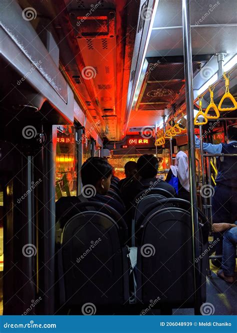 Interior Inside Bus at Night Ride Editorial Stock Image - Image of