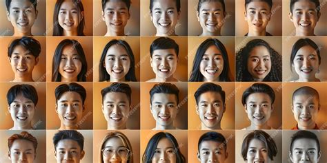 grid collage featuring joyful asian faces concept portrait photography