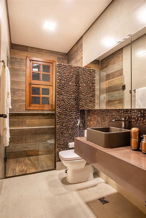 Banheiros Bege E Marrom - Banheiro piso porcelanato bege, bancada bege, cuba de sobrepor marrom ...