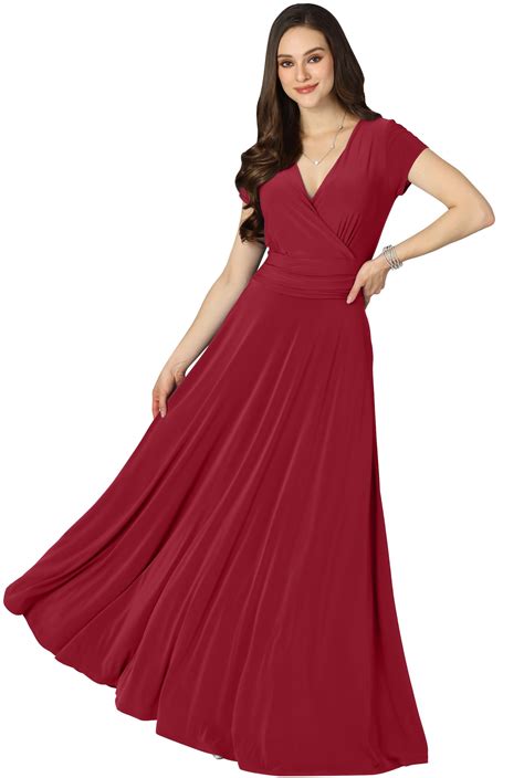 EESK Plus Size Womens Long Cap Short Sleeve V-Neck Flowy Cocktail