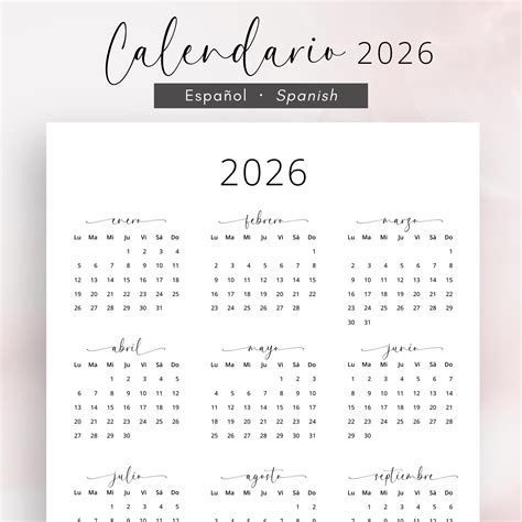 Calendario En Español 2026 Calendario 2026 Calendario Imprimible 2026