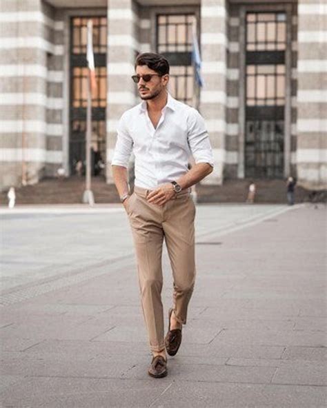 men elegant white shirt beige trouser office wear mens formal shirt