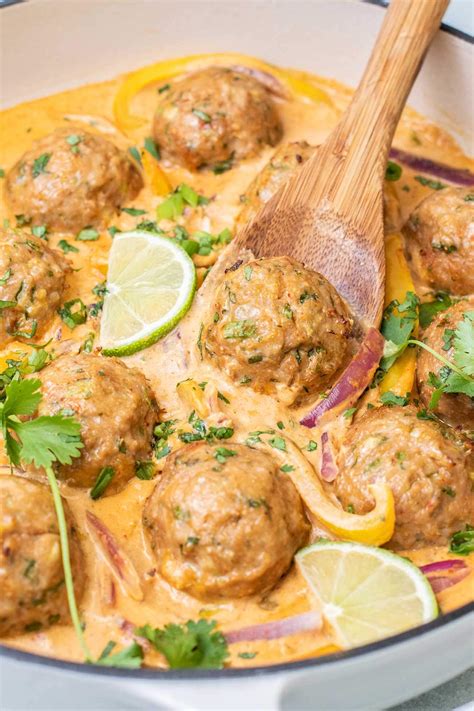 Thai Turkey Meatballs in Red Curry Sauce - Sunkissed Kitchen