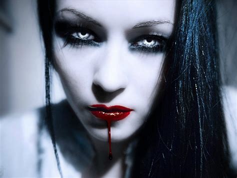 Dark, blood, artwork, girl, art, vampire, horror, Evil, 2K, Girls