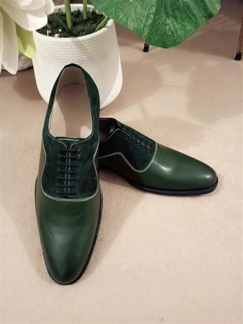 Men's Green Wedding Shoes Green Suede Leather Shoes, Men Green Dress ...