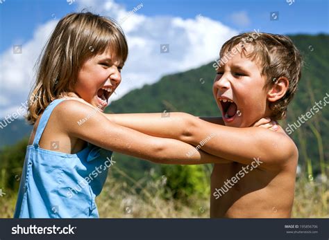 children grabbing    neck royalty    stock