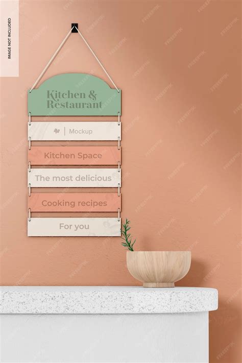 premium psd kitchen wall sign scene mockup front view