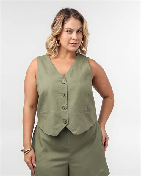 Colete Plus Size Feminino - Riachuelo | Colete plus size feminino em viscolinho verde