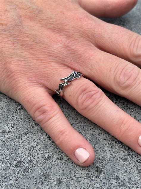 Adjustable Silver Bat Ring, Gothic Style, Entwined Bat Design, Animal