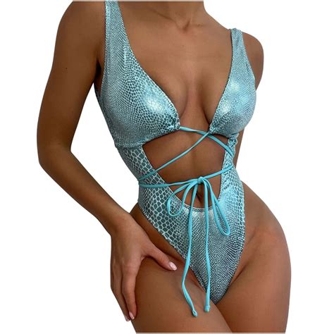 Lopeceal Womens Rave Wear One Piece Bodysuit Snakeskin Print Sexy Leg
