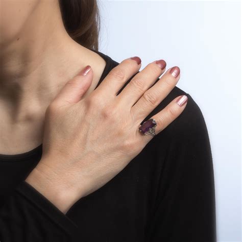 Antique Deco Amethyst Ring Vintage 10 Karat Gold Filigree Cocktail