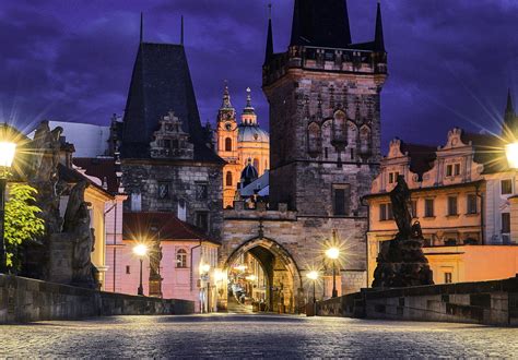 Czech Republic, Prague, Houses, Bridges, Roads, Sculptures, Charles