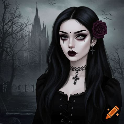 goth girl  dark makeup   rose   hair  front   spooky