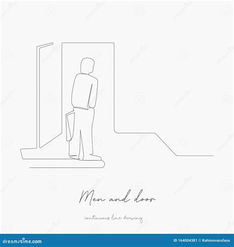 Continuous Line Drawing. Men and Door. Simple Vector Illustration. Men