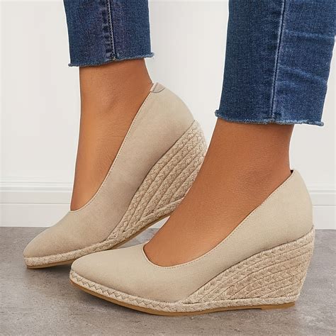 womens solid color wedge heels closed toe slip  platform