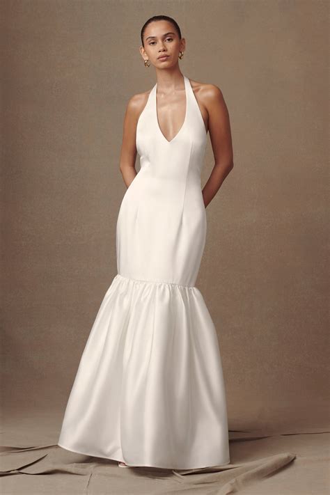 Danica Satin Halter Wedding Gown - White - MESHKI