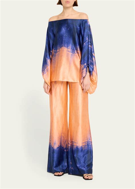Silvia Tcherassi Andie Tie-Dye Silk Wide-Leg Pants - Bergdorf Goodman
