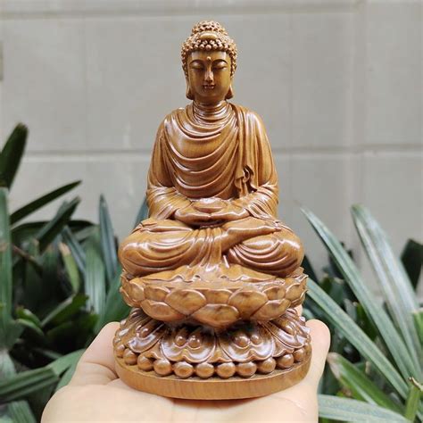 wooden sitting gautama buddha statue shakyamuni meditating buddha