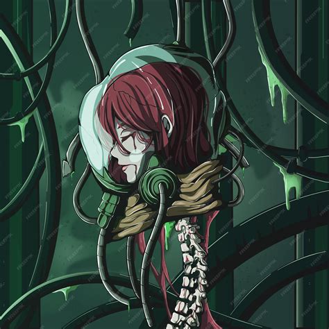 Premium Vector | Severed head of a girl with a helmet in a laboratory