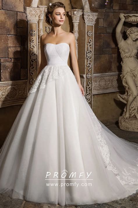 Removable Scalloped Lace Jacket Bridal Ball Gown - Promfy