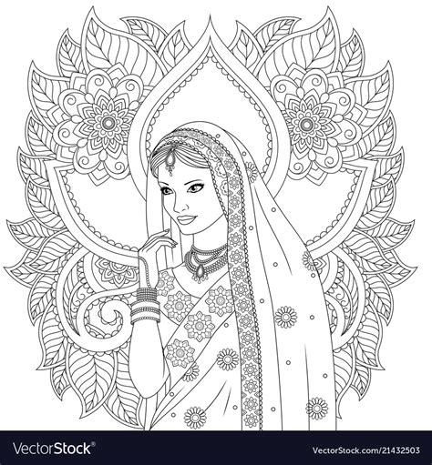 Indian girl coloring pages Royalty Free Vector Image